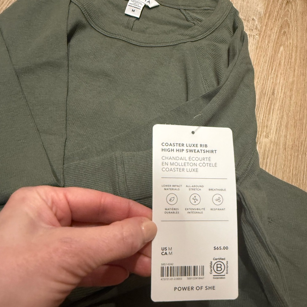 Athleta Coaster Luxe Rib Sweatshirt and jogger pant set- Olive Green